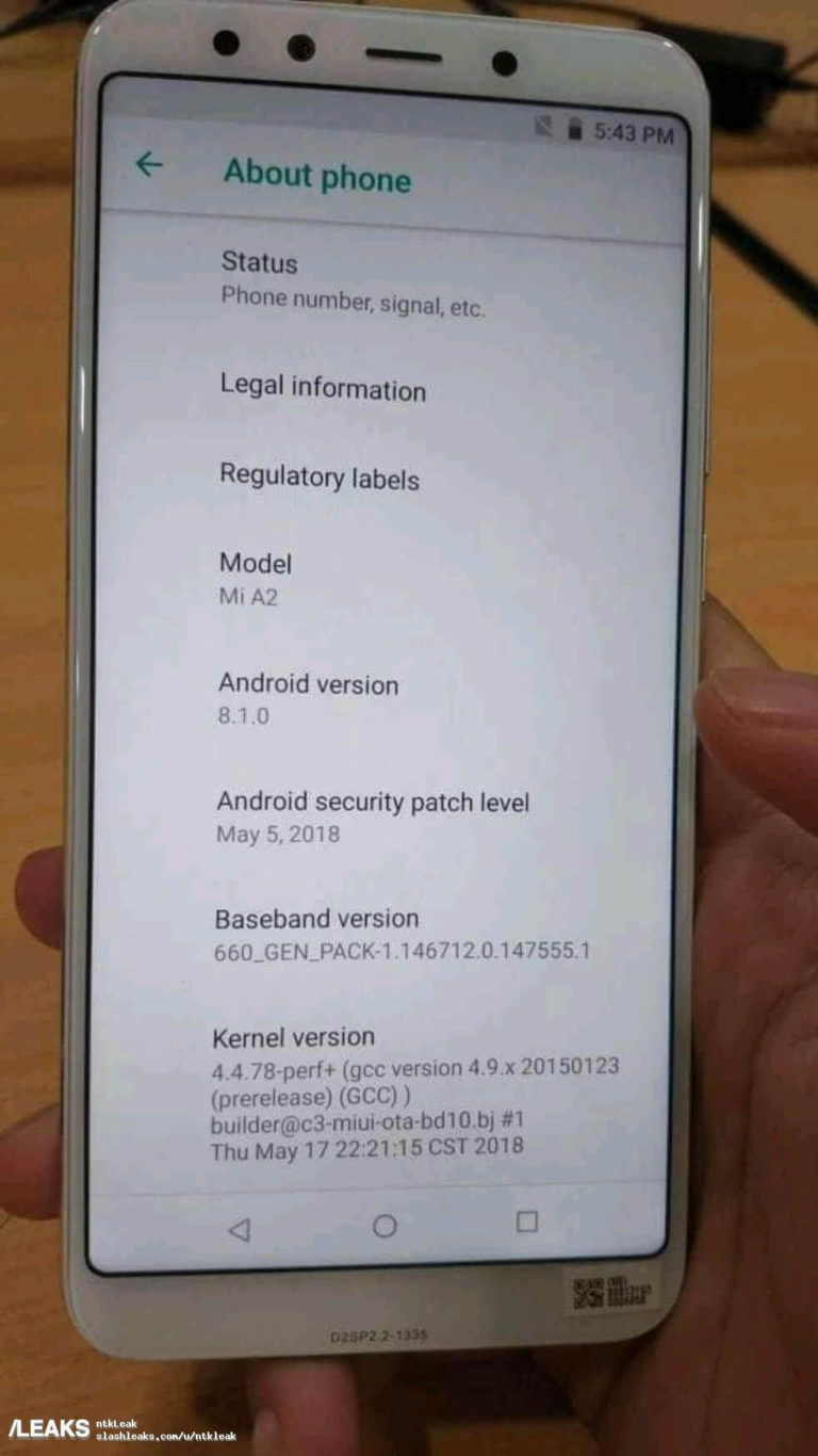 Xiaomi Mi A2 Leak