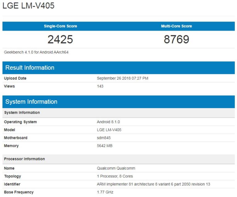 LG V40 ThinQ Geekbench