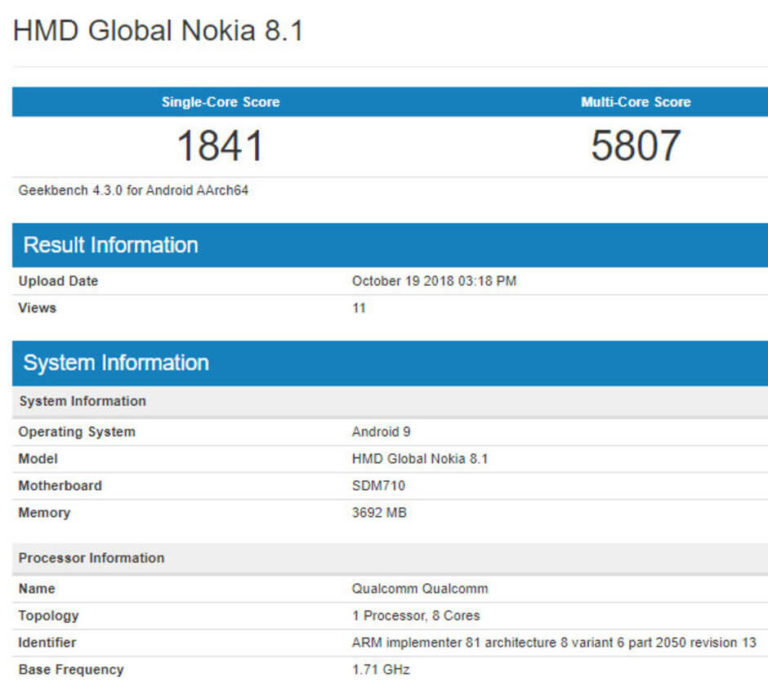 Nokia 8.1 Benchmark