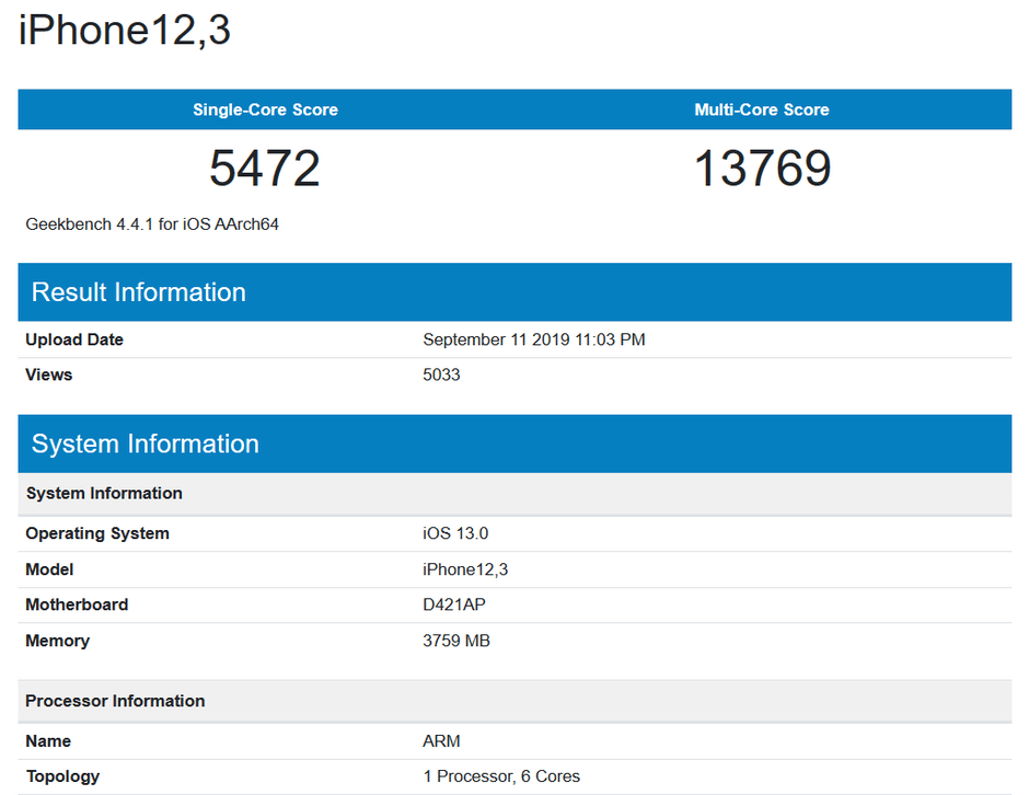 Apple iPhone 11 A13 Bionic Geekbench-Benchmark