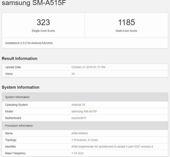 Samsung Galaxy A51 Geekbench