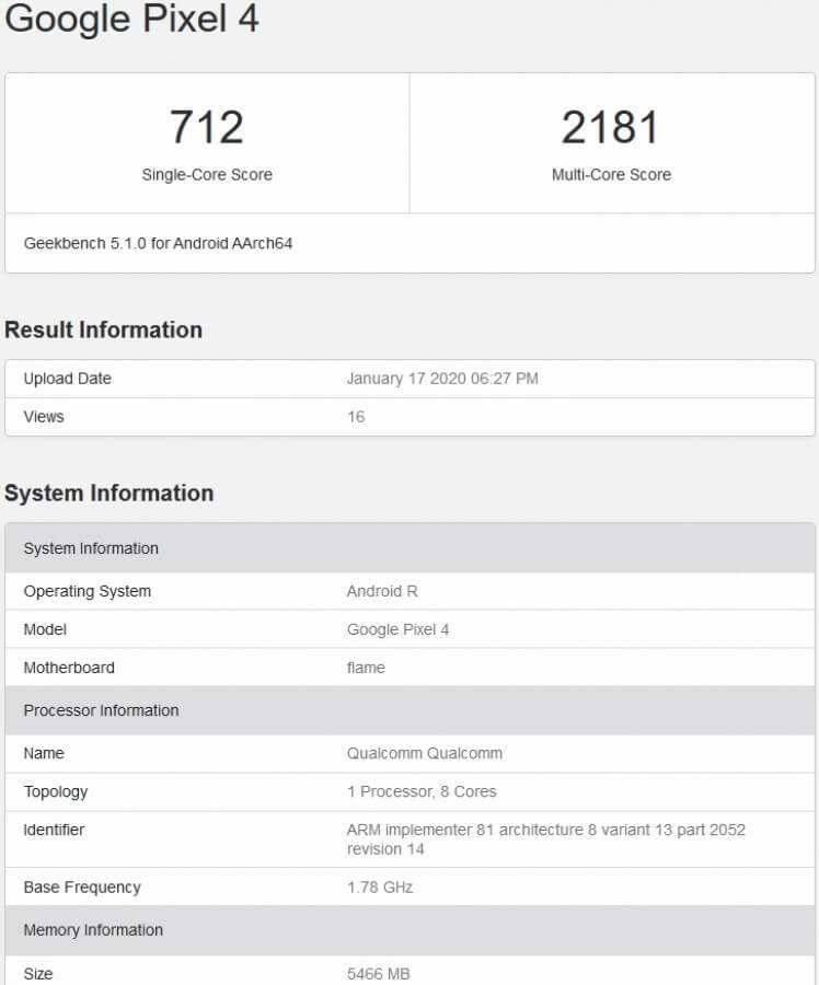 Android 11 Geekbench