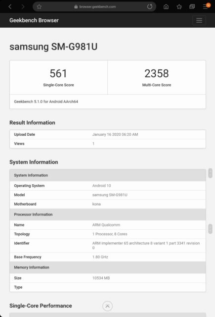 Samsung Galaxy S20 5G Benchmark