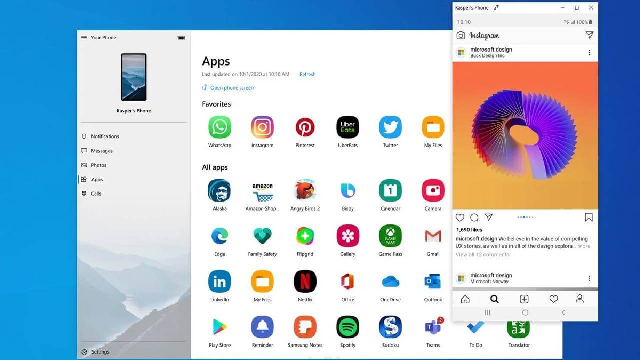 Your Phone Android Apps on Windows 10