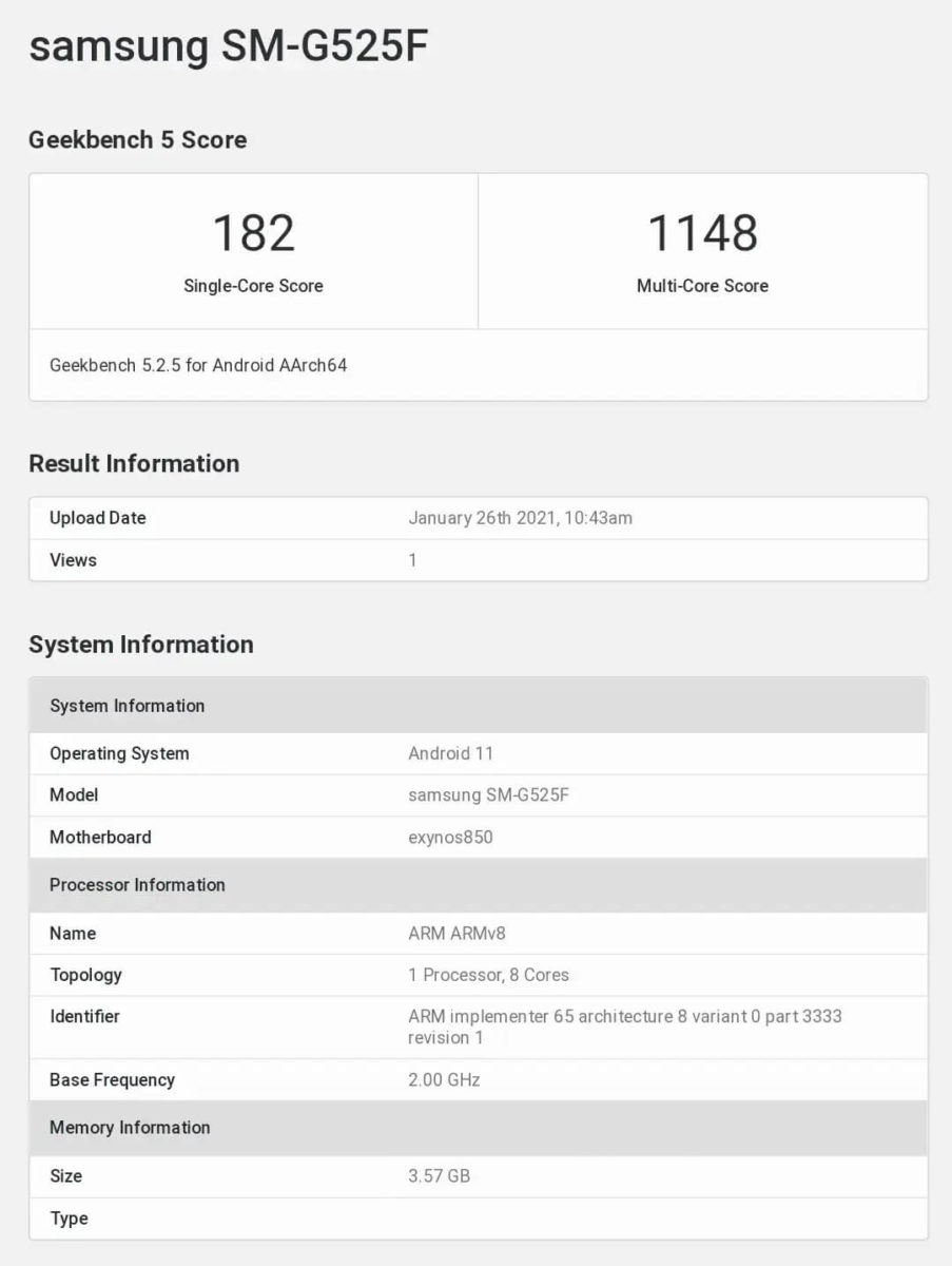 Samsung Galaxy Xcover 5 Geekbench