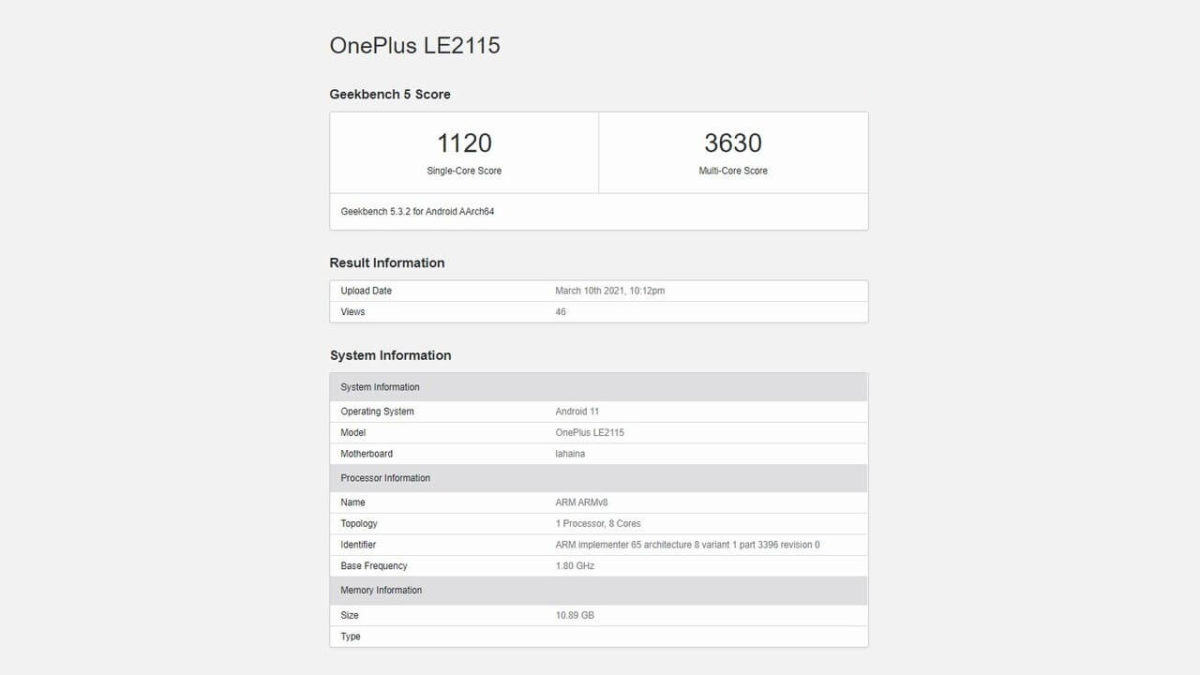 OnePlus 9 Pro Geekbench