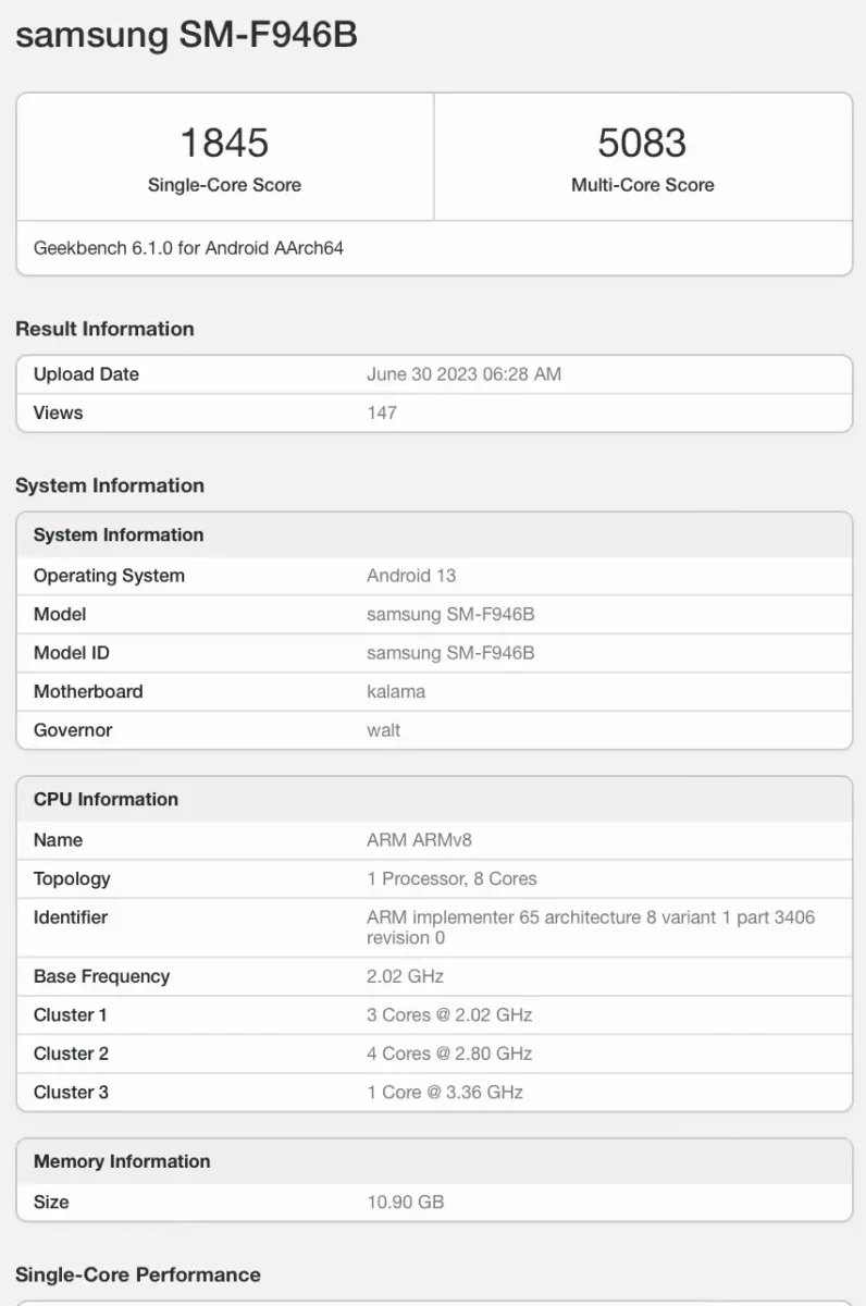 Samsung Galaxy Z Fold 5 GeekBench