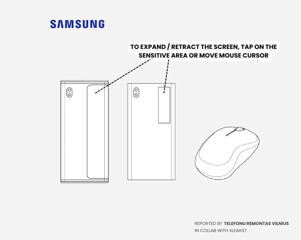 Samsung rollable next to Bluetooth mouse