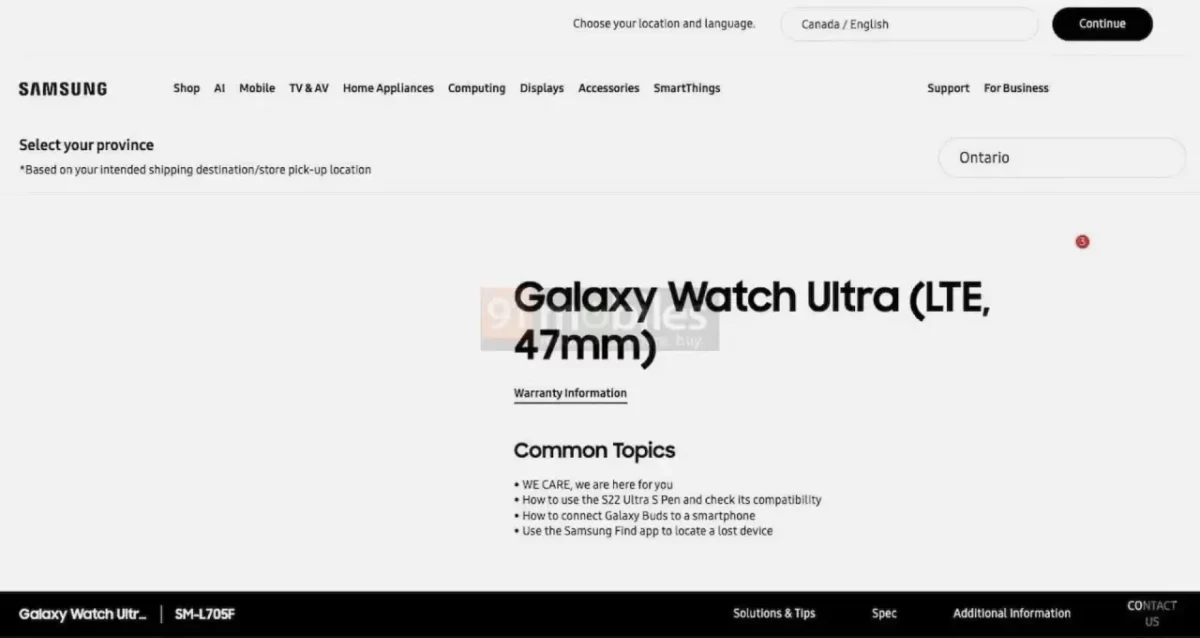 Samsung Canada Galaxy Watch Ultra Leak