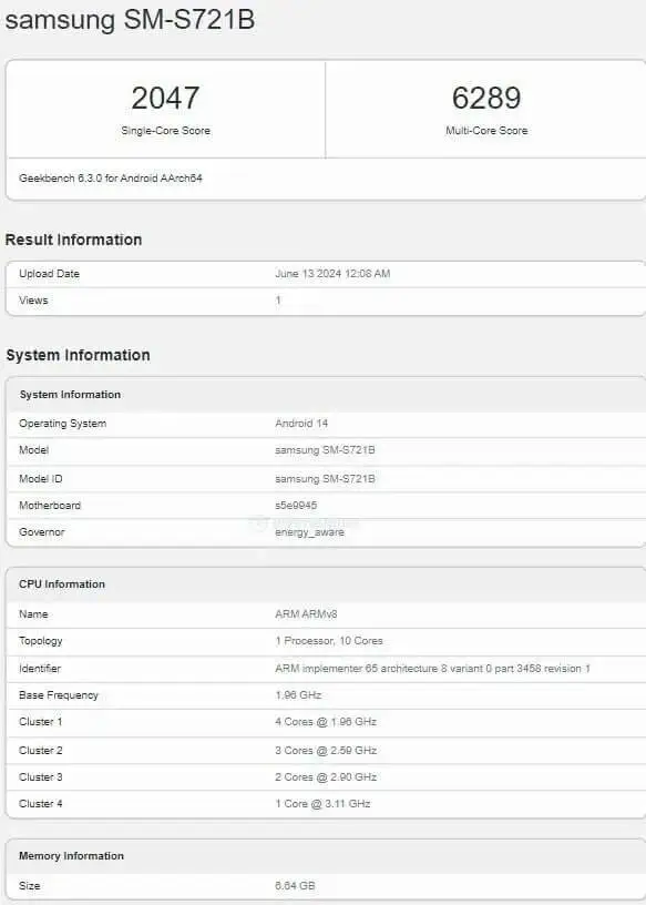 Samsung Galaxy S24 FE Geekbench