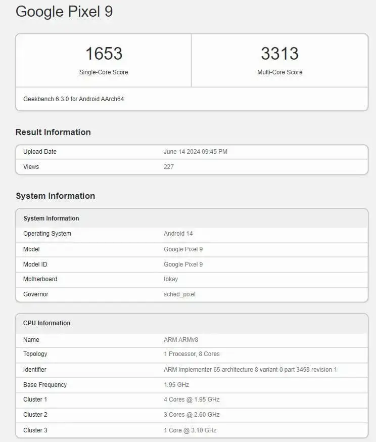 Google Pixel 9 Geekbench