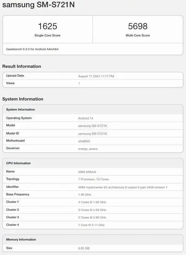 Samsung Galaxy S24 FE Geekbench