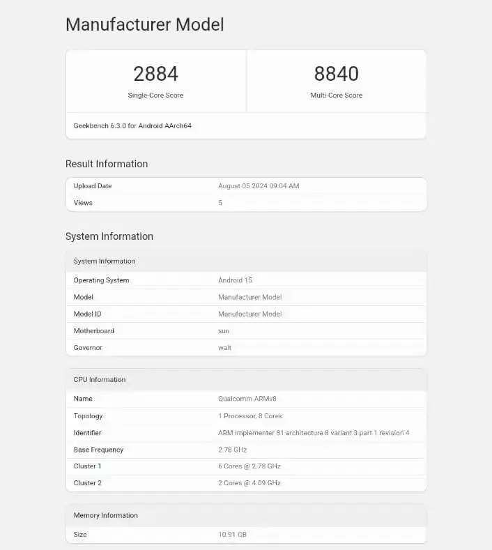 Qulacomm Snapdragon 8 Gen 4 Geekbench