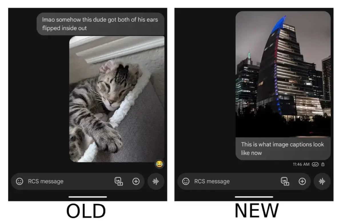 Google Messages Image Caption old vs new