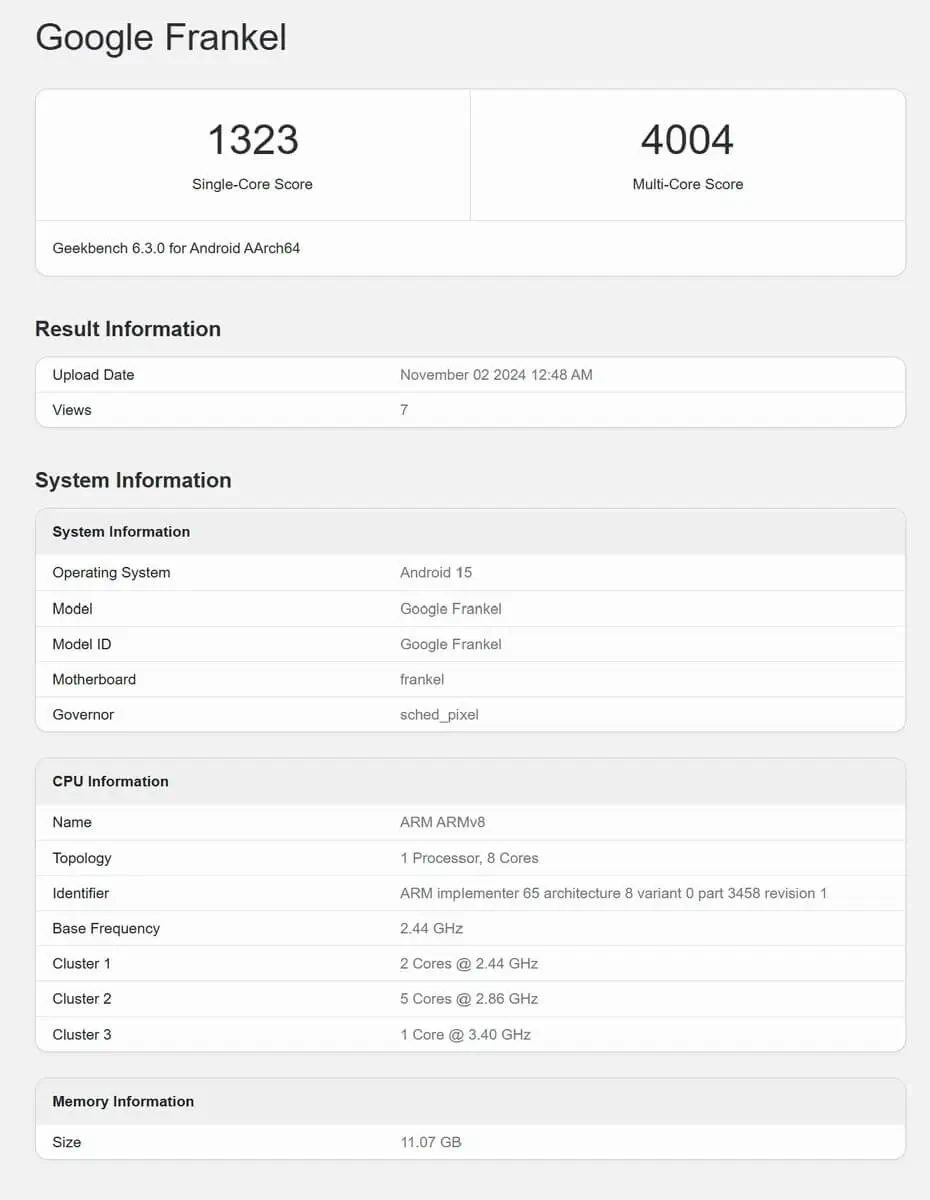 Google Pixel 10 Tensor G5 Geekbench