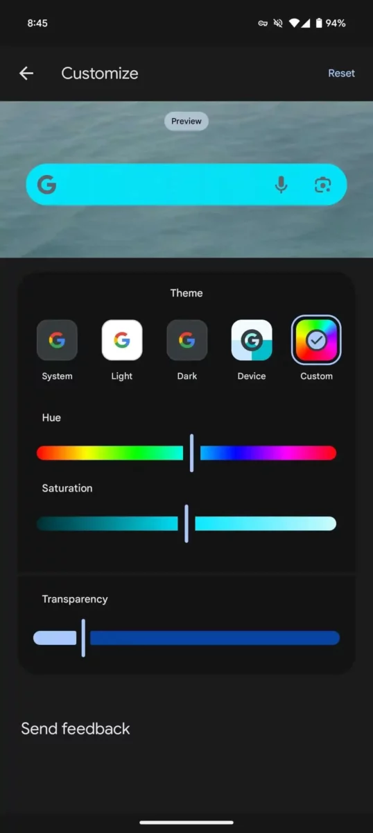 Google Widget custom color