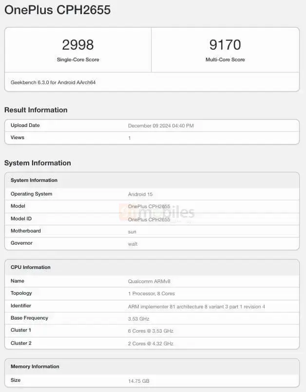 OnePlus 13 Geekbench