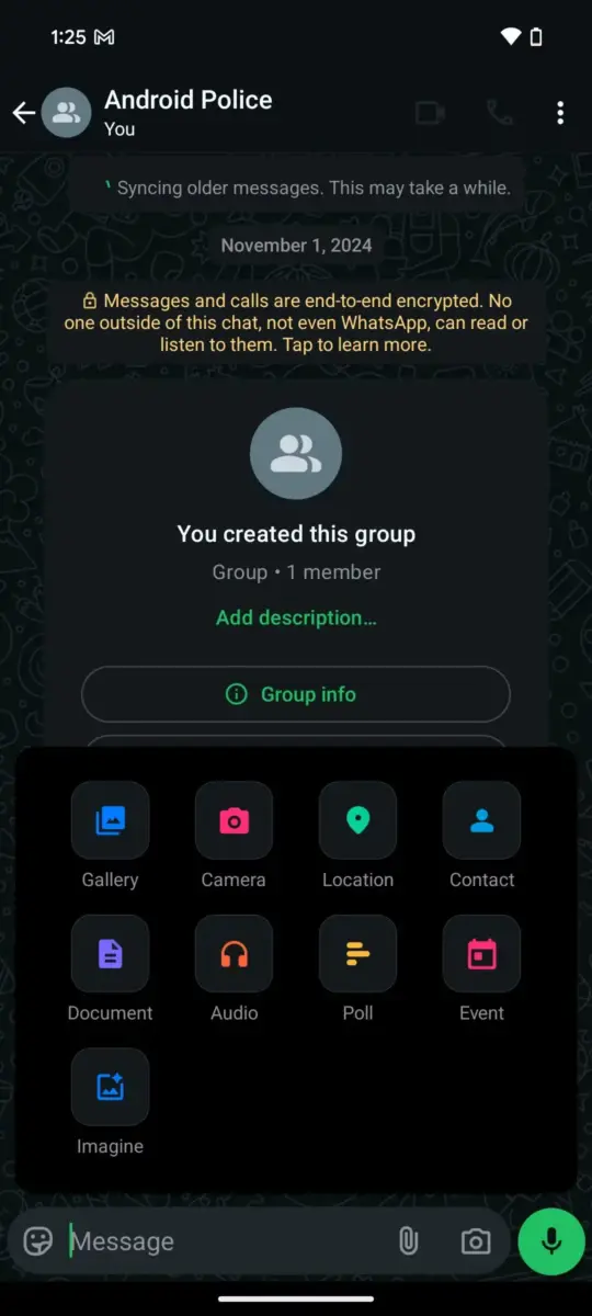 WhatsApp new attachment sheet icons Android dark